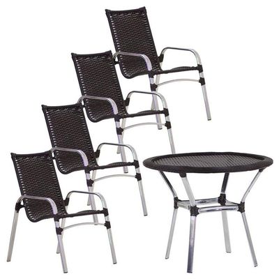 Jogo 4 Cadeiras Emily E Mesa Tampo Tramado Varanda Piscina Preto