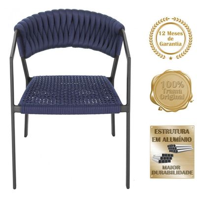 2 Cadeiras Tricô Náutico E Alumínio Proteção Uv Varanda Azul