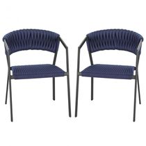 2 Cadeiras Tricô Náutico E Alumínio Proteção Uv Varanda Azul