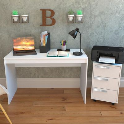 Mesa E Gaveteiro 3 Gavetas Para Escritorio Gamer B29 Branco Novam Branco