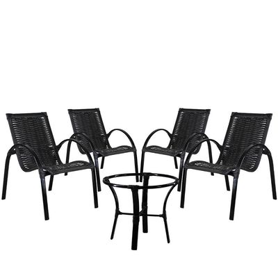 4 Cadeiras Em Mesa De Centro Em Garden Preta