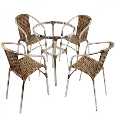 Jogo 4 Cadeiras E Mesa Alumínio Piscina Área Jardim Trama Cappuccino