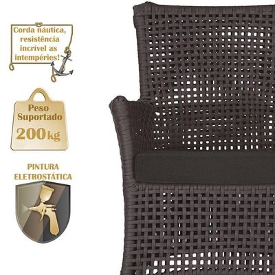 1 Sofá E Mesa Igapó Alumínio Marrom Corda Náutica E9 Trama Marrom