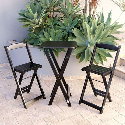 Jogo Dobravel Bistro Com 2 Cadeiras Preto Cor: Preto