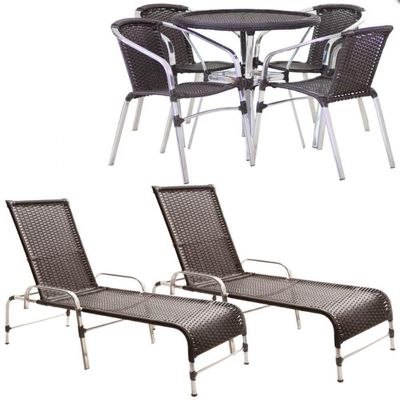 Kit 4 Cadeiras E Mesa Tampo 2 Espreguiçadeiras Piscina Tabaco