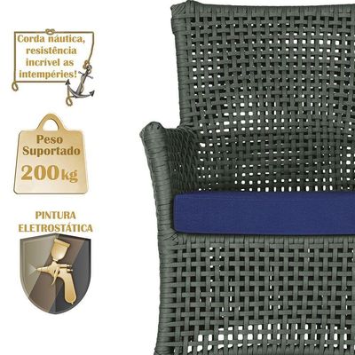 2 Sofás E Mesa Igapó Alumínio Preta Corda Náutica E10 Trama Verde