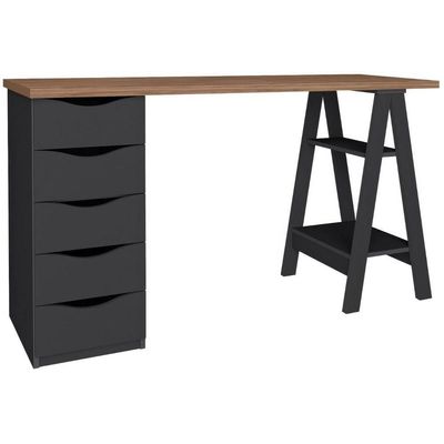 Escrivaninha Com Gaveteiro Mesa Office Spirit Ii Nogal-preto