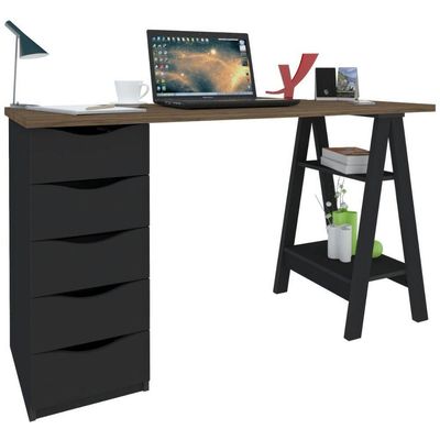 Escrivaninha Com Gaveteiro Mesa Office Spirit Ii Nogal-preto