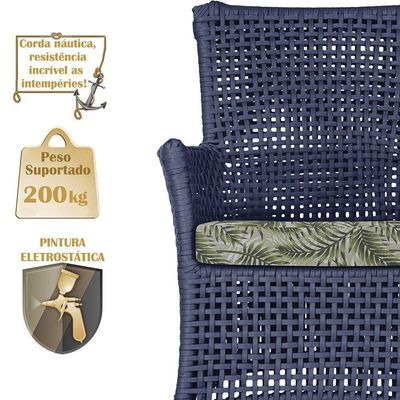 1 Sofá E Mesa Igapó Alumínio Preta Corda Náutica E5 Trama Azul
