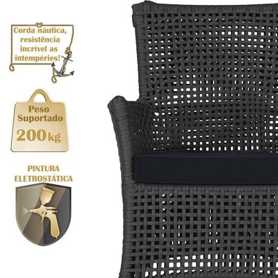 2 Sofás E Mesa Igapó Alumínio Preta Corda Náutica E12 Trama Preto