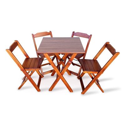 Jogo De Mesa Com 4 Cadeiras Dobravel 60x60 Imbuia Cor: Marrom