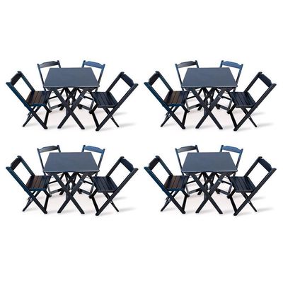 Kit 4 Conjunto Com Jogo De Mesa 70x70 Com 4 Cadeiras Dobráveis Preto Cor: Preto