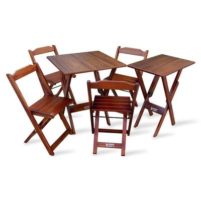 Jogo De Mesa Dobrável 60x60 Com 4 Cadeiras E Mesa Aparador Imbuia Cor: Marrom