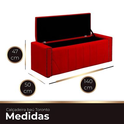 Calçadeira Baú Casal Estofada Toronto Veludo Cor Vermelho