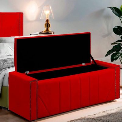 Calçadeira Baú Casal Estofada Toronto Veludo Cor Vermelho