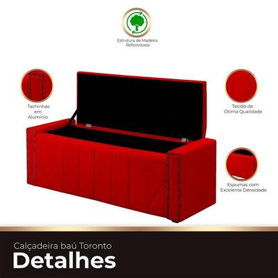 Calçadeira Baú Casal Estofada Toronto Veludo Cor Vermelho
