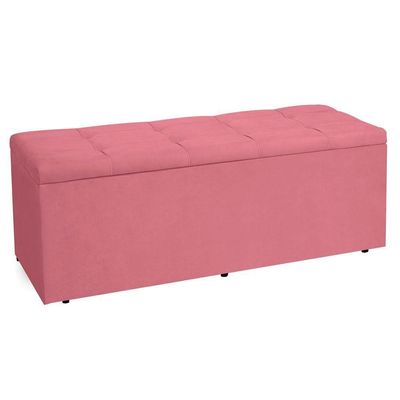 Calçadeira Recamier Baú King 1,95m Roma Suede - Pallazio Cor Rosa