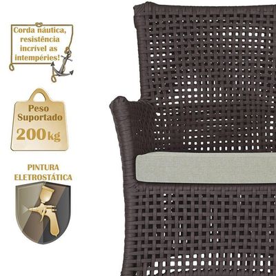 1 Sofá E Mesa Igapó Alumínio Preta Corda Náutica E3 Trama Marrom