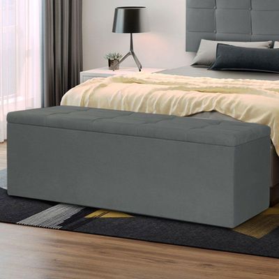 Calçadeira Recamier Baú Queen 1,60m Roma Suede - Pallazio Cor Cinza