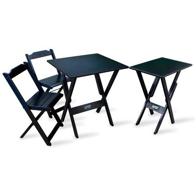 Conjunto De Mesa 70x70 E Mesa Aparador Dobrável Com 2 Cadeiras Preto