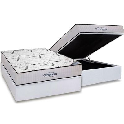 Conjunto Box Baú Casal: Colchão Espuma Ortobom D45 Hight Foam Hr + Base Crc Courano White (138x188)