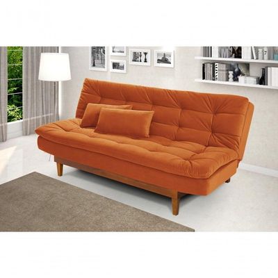 Sofá Cama Dubai 3 Lugares Império Reclinável Casal Pés Madeira Madero Terracota 174