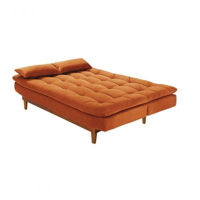 Sofá Cama Dubai 3 Lugares Império Reclinável Casal Pés Madeira Madero Terracota 174