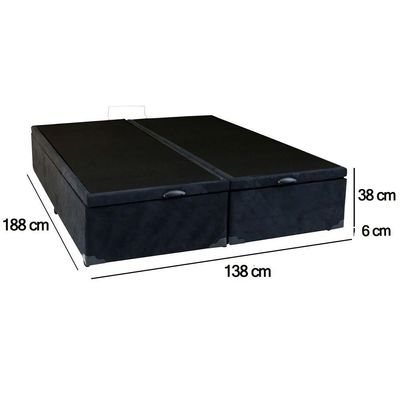 Cama Box Baú Casal Bipartido Suede Sereneprime Preto 138x188x44.