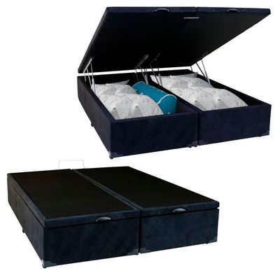 Cama Box Baú Casal Bipartido Suede Sereneprime Preto 138x188x44.