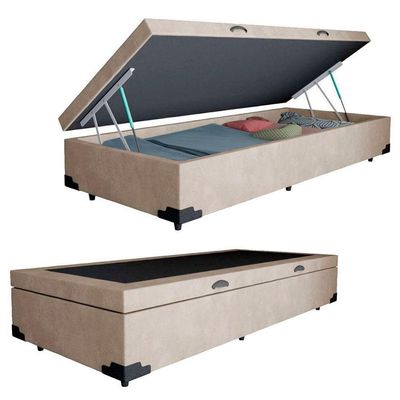 Cama Box Baú Solteiro Suede Sereneprime Bege 88x188x44.
