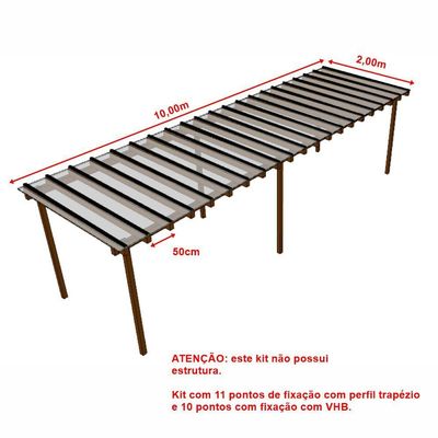 Kit Policarbonato Cristal 4mm 10,00m X 2,00m - Perfis Naturais