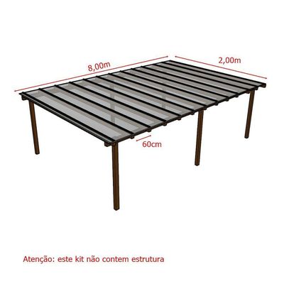 Kit Policarbonato Cristal 6mm 8,00m X 2,00m - Perfis Naturais