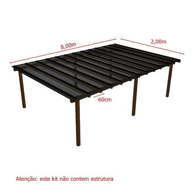 Kit Policarbonato Fume 6mm 8,00m X 2,00m - Perfis Naturais