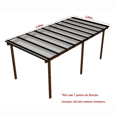 Kit Policarbonato Cristal 6mm 6,00m X 2,00m - Perfis Naturais