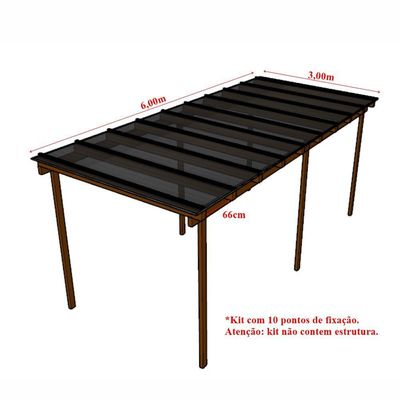 Kit Policarbonato Fume 6mm 6,00m X 3,00m - Perfis Naturais