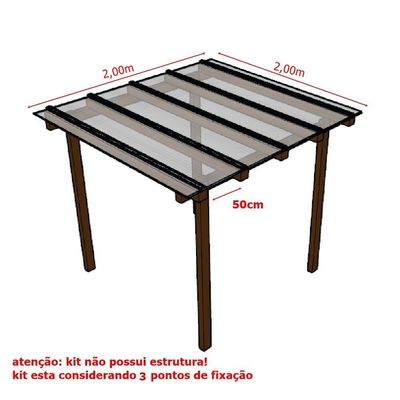 Kit Policarbonato Cristal 4mm 2,00m X 2,00m - Perfis Naturais