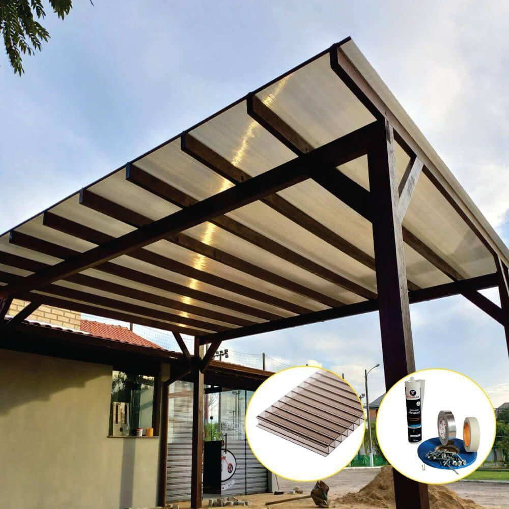 Kit Policarbonato Bronze 6mm 4,00m X 6,00m - Perfis Naturais
