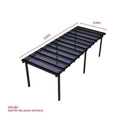Kit Policarbonato Fume 6mm 8,00m X 4,00m - Perfis Naturais