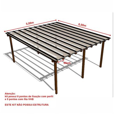 Kit Policarbonato Cristal 4mm 5,00m X 6,00m - Perfis Bronze