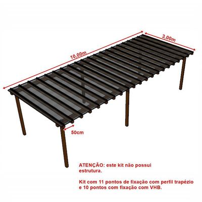 Kit Policarbonato Fume 4mm 10,00m X 3,00m - Perfis Naturais