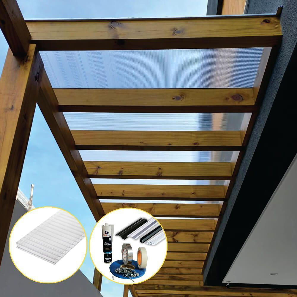 Kit Policarbonato Cristal 4mm 5,00m X 3,00m - Perfis Naturais