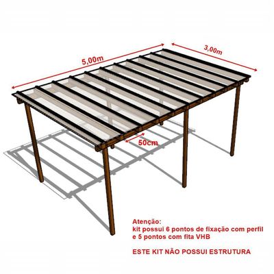 Kit Policarbonato Cristal 4mm 5,00m X 3,00m - Perfis Naturais