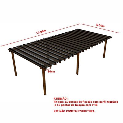 Kit Policarbonato Fume 4mm 10,00m X 6,00m - Perfis Naturais