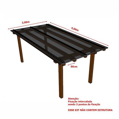 Kit Policarbonato Fume 4mm 2,00m X 4,00m - Perfis Naturais