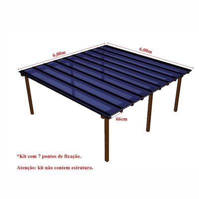Kit Policarbonato Azul 6mm 6,00m X 6,00m - Perfis Naturais