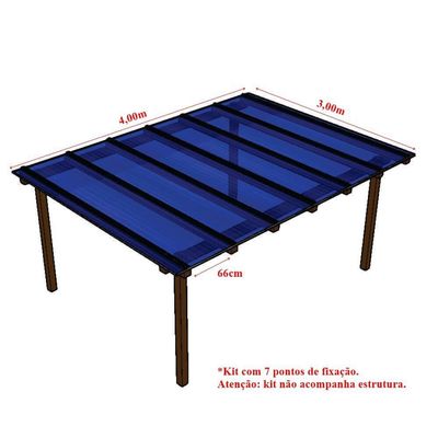 Kit Policarbonato Azul 6mm 4,00m X 3,00m - Perfis Naturais