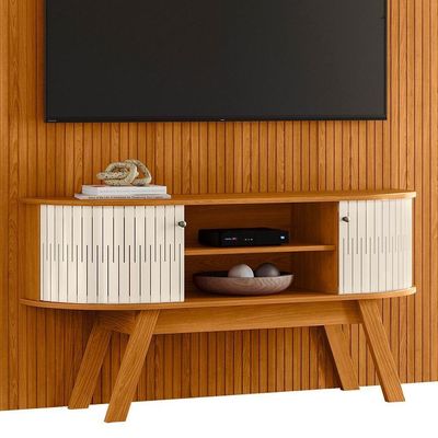 Rack Bancada Com Painel Silverstone Cinamomo/off White Para Tv Até 75” - Madetec