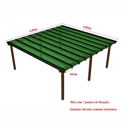 Kit Policarbonato Verde 6mm 6,00m X 6,00m - Perfis Naturais