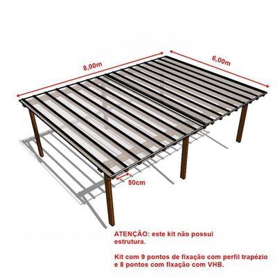 Kit Policarbonato Cristal 4mm 8,00m X 6,00m - Perfis Naturais