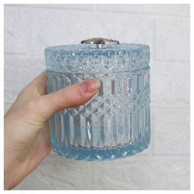 Porta Algodão E Cotonete Azul Vidro 11cm